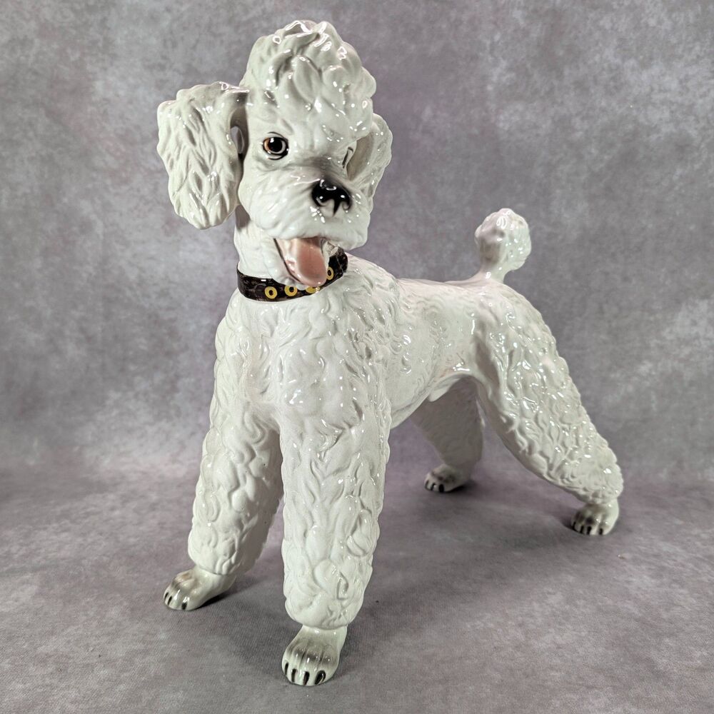 Vintage Keramos Vienna Austria Large White Poodle Dog Porcelain Figurine Statue